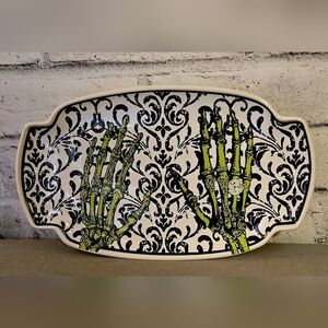 Halloween Skeleton Hands Damask Platter – Stoneware Serving Tray